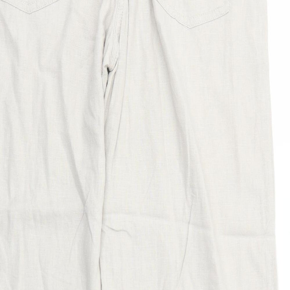 M&Co Womens Beige Linen Trousers Size 14 Regular Zip