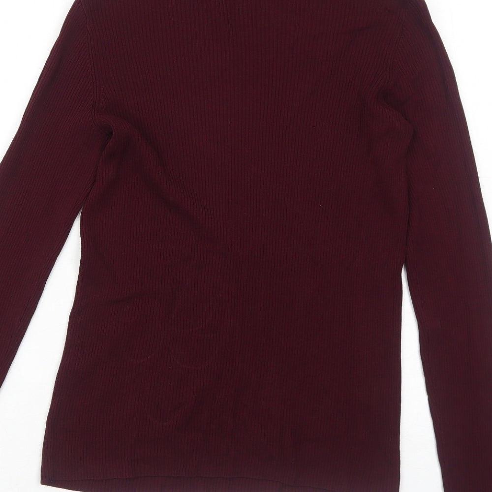 Dorothy Perkins Womens Red Viscose Basic T-Shirt Size 14 Roll Neck - Ribbed