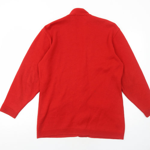 Laura Gribby Womens Red V-Neck Acrylic Cardigan Jumper Size M