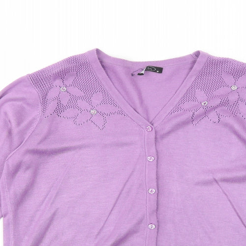 Bonmarché Womens Purple V-Neck Acrylic Cardigan Jumper Size M