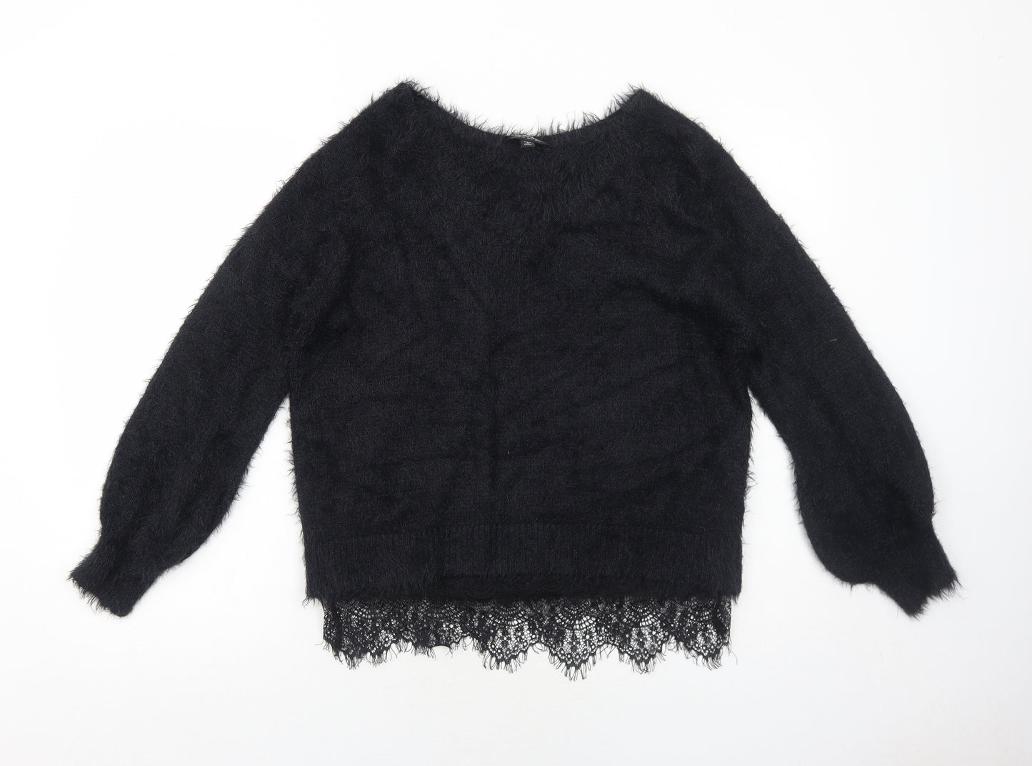 Miss Selfridge Womens Black Boat Neck Nylon Pullover Jumper Size 6