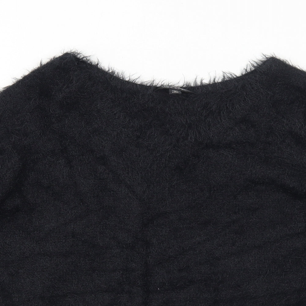 Miss Selfridge Womens Black Boat Neck Nylon Pullover Jumper Size 6