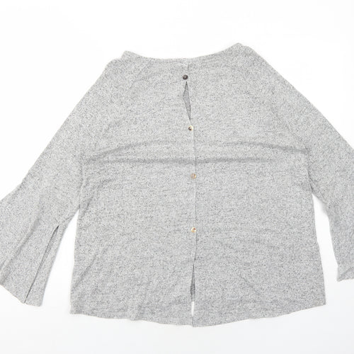 COIN 1804 Womens Grey Polyester Basic Blouse Size M Boat Neck - Flute Sleeve