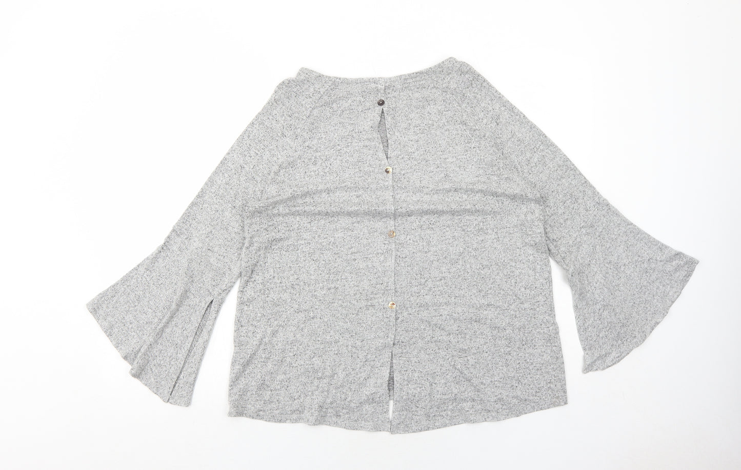COIN 1804 Womens Grey Polyester Basic Blouse Size M Boat Neck - Flute Sleeve