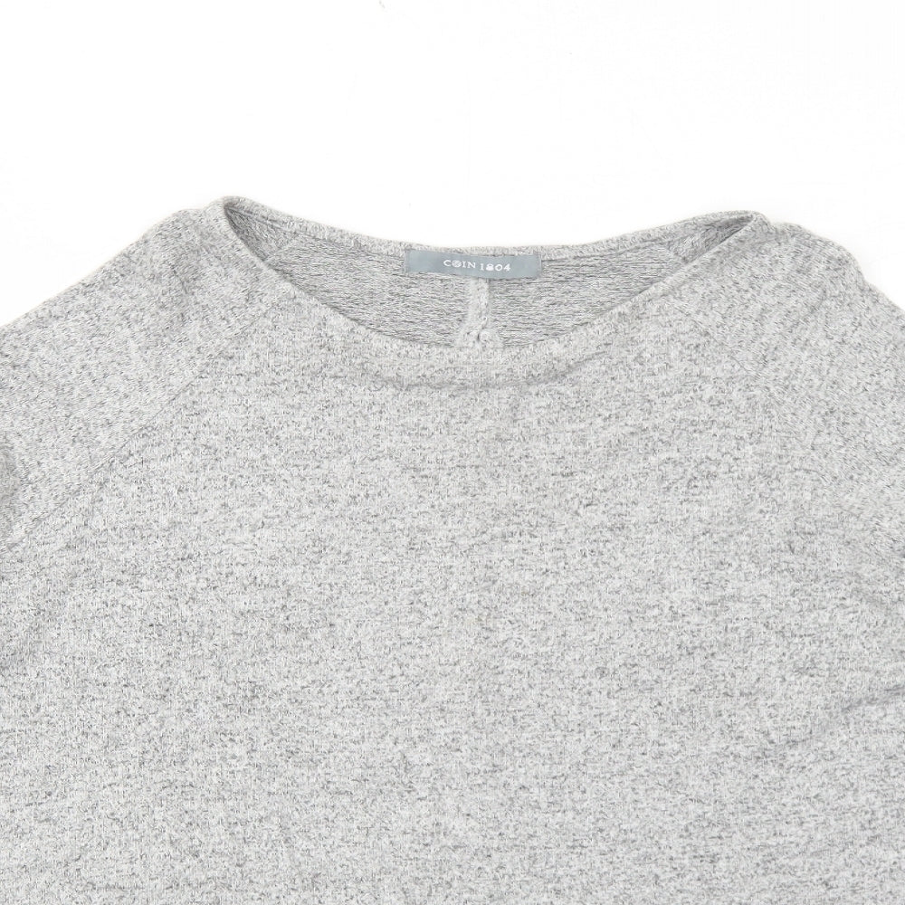 COIN 1804 Womens Grey Polyester Basic Blouse Size M Boat Neck - Flute Sleeve