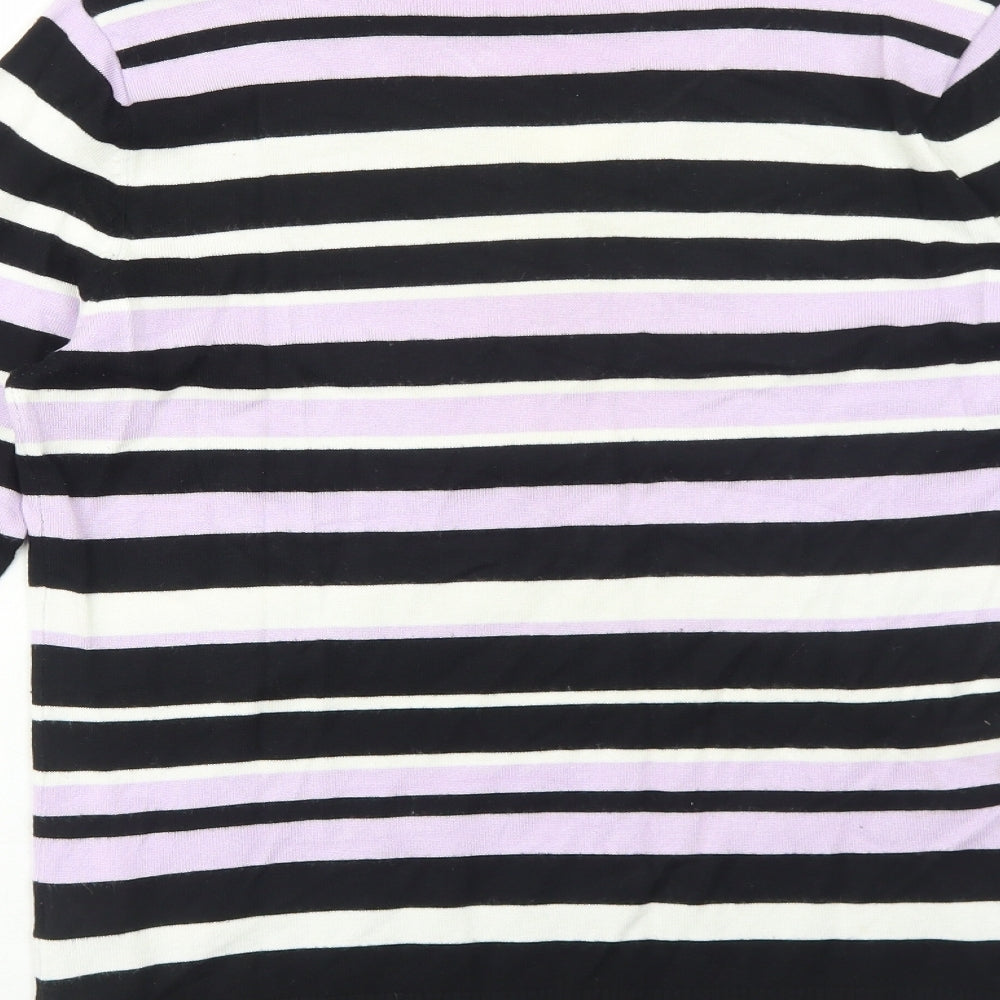 M&Co Womens Purple V-Neck Striped Viscose Pullover Jumper Size 14