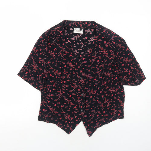 Nightingales Womens Black Geometric Viscose Basic Button-Up Size 14 V-Neck - Leaf Print