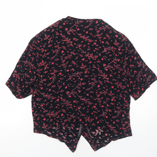 Nightingales Womens Black Geometric Viscose Basic Button-Up Size 14 V-Neck - Leaf Print