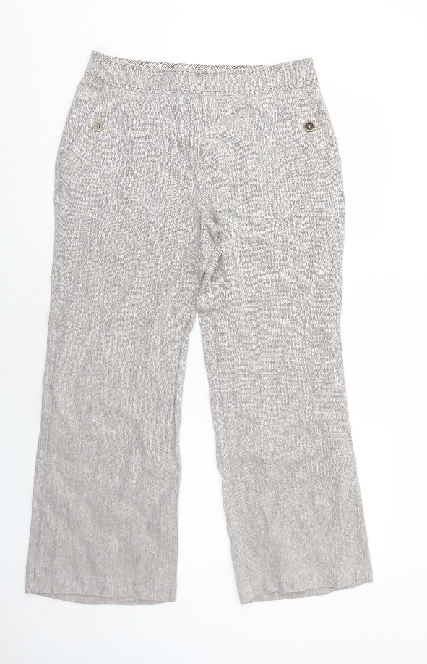 Per Una Womens Beige Linen Trousers Size 12 Regular Zip