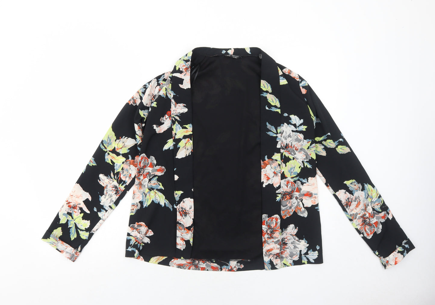 Select Womens Black Floral Polyester Kimono Blouse Size 6 V-Neck