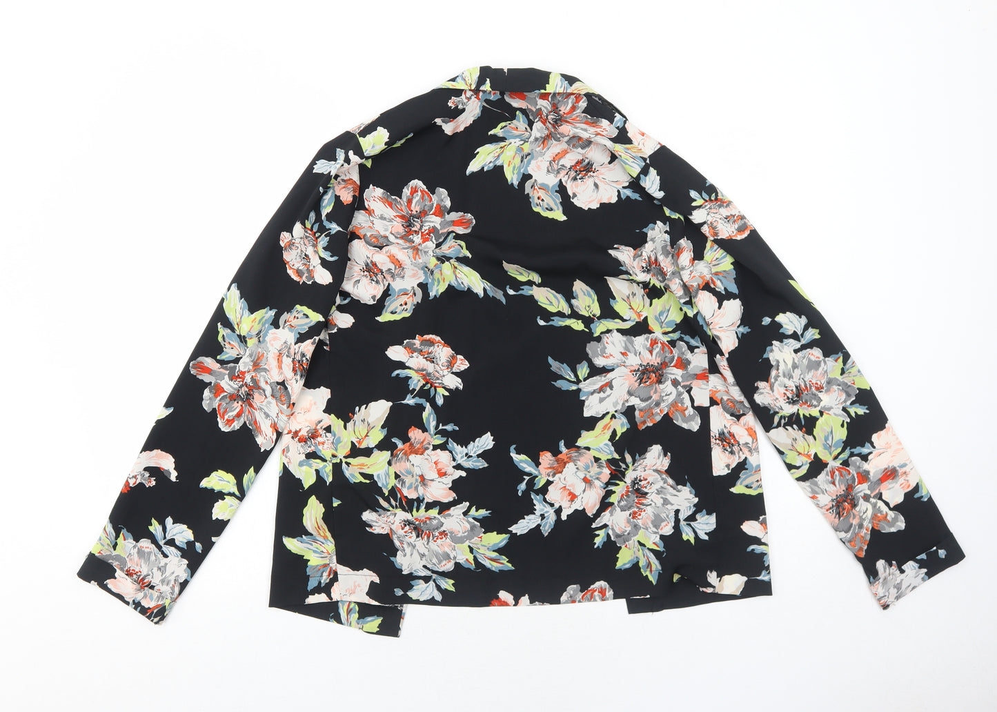 Select Womens Black Floral Polyester Kimono Blouse Size 6 V-Neck