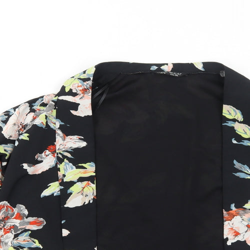 Select Womens Black Floral Polyester Kimono Blouse Size 6 V-Neck
