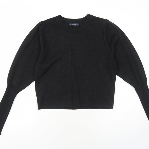 Zara Womens Black Round Neck Viscose Pullover Jumper Size M