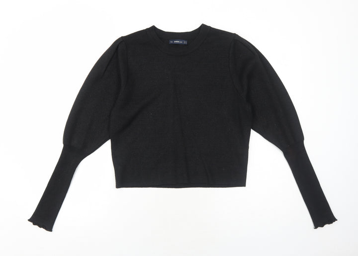 Zara Womens Black Round Neck Viscose Pullover Jumper Size M