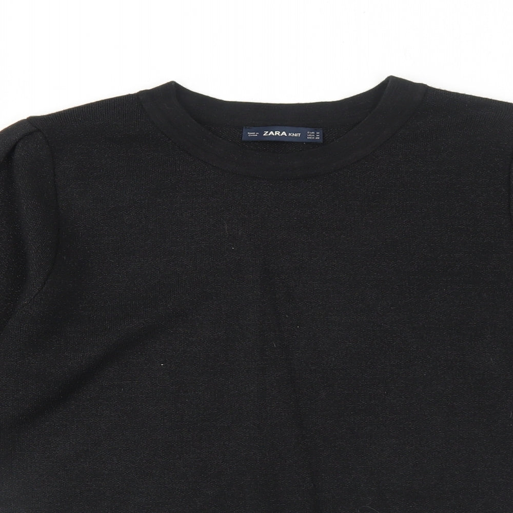 Zara Womens Black Round Neck Viscose Pullover Jumper Size M
