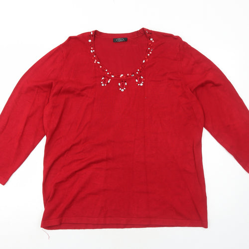 Bonmarché Womens Red Round Neck Viscose Pullover Jumper Size L