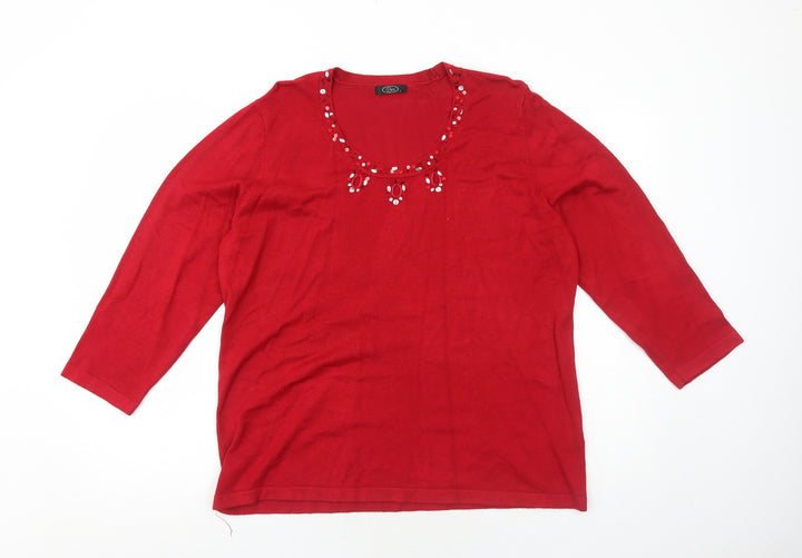 Bonmarché Womens Red Round Neck Viscose Pullover Jumper Size L