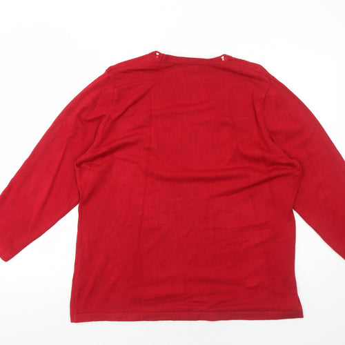 Bonmarché Womens Red Round Neck Viscose Pullover Jumper Size L