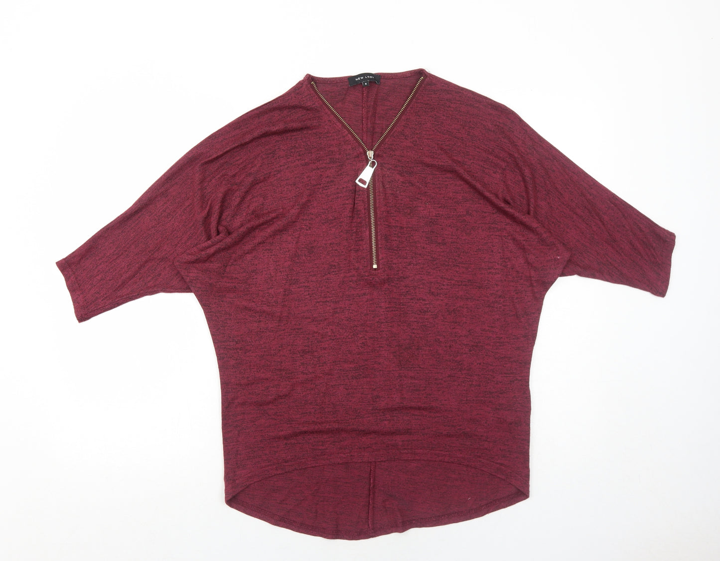 New Look Womens Red Viscose Basic T-Shirt Size S V-Neck