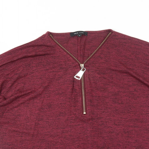 New Look Womens Red Viscose Basic T-Shirt Size S V-Neck