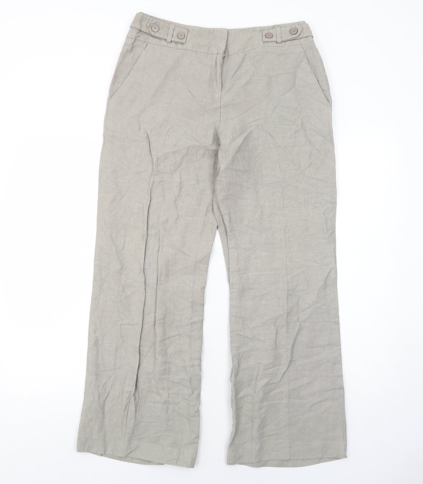 Marks and Spencer Womens Grey Linen Trousers Size 12 Regular Zip