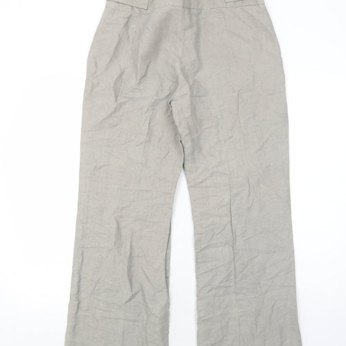 Marks and Spencer Womens Grey Linen Trousers Size 12 Regular Zip