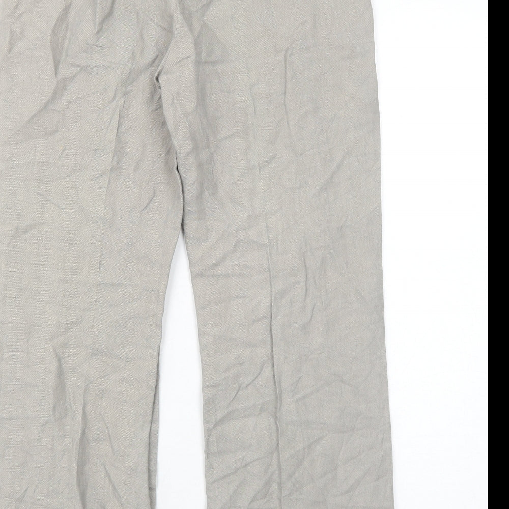 Marks and Spencer Womens Grey Linen Trousers Size 12 Regular Zip