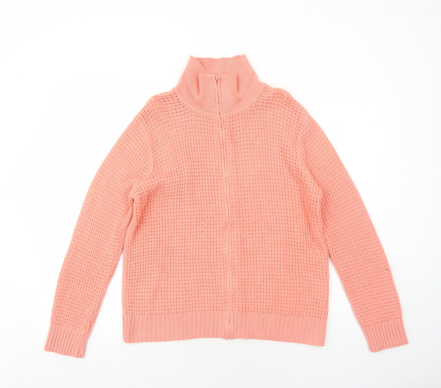 Bonmarché Womens Orange High Neck Acrylic Full Zip Jumper Size M