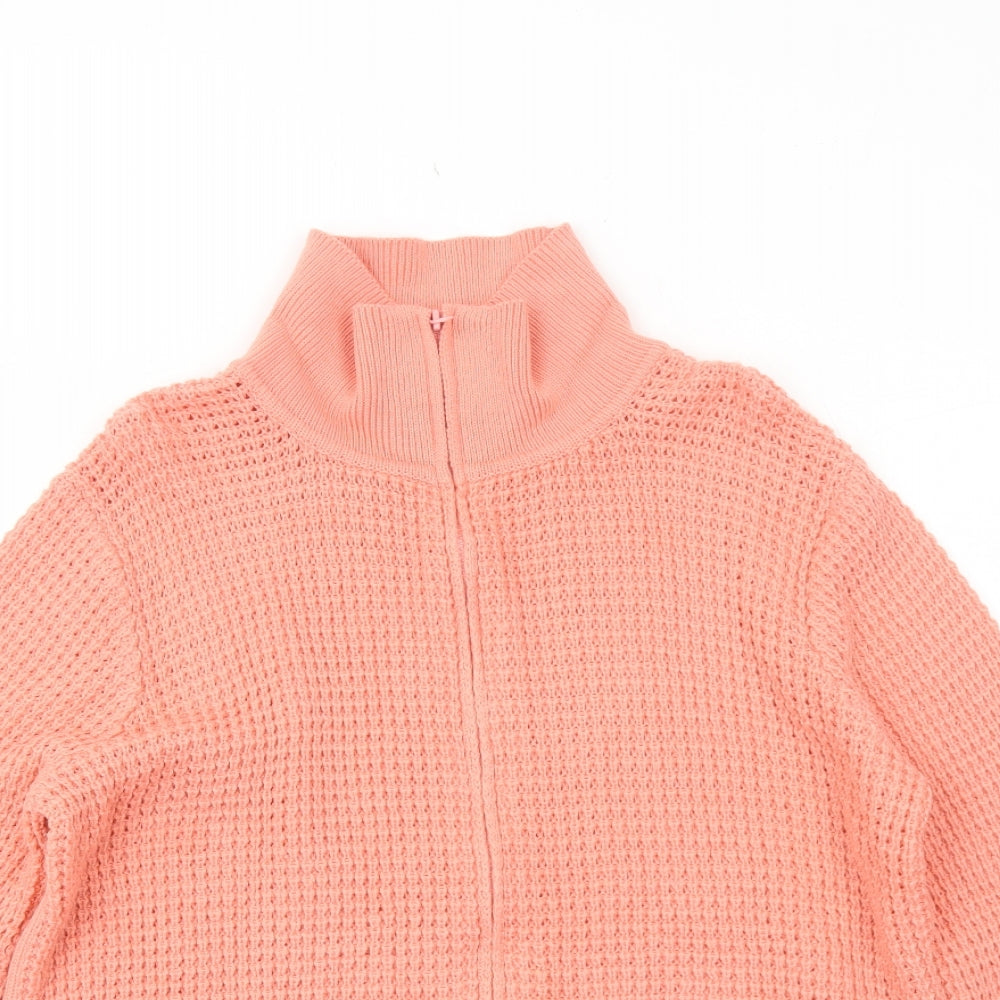 Bonmarché Womens Orange High Neck Acrylic Full Zip Jumper Size M