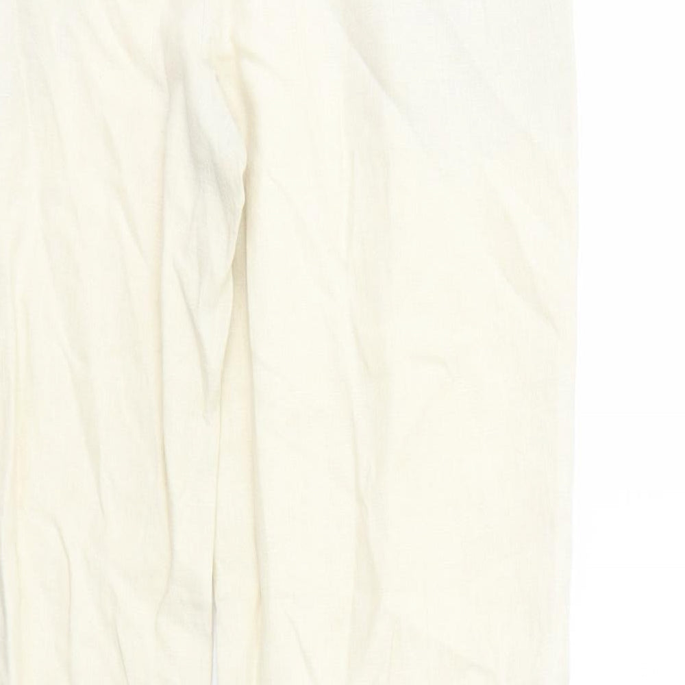 Marks and Spencer Womens Ivory Herringbone Linen Trousers Size 14 Regular Zip