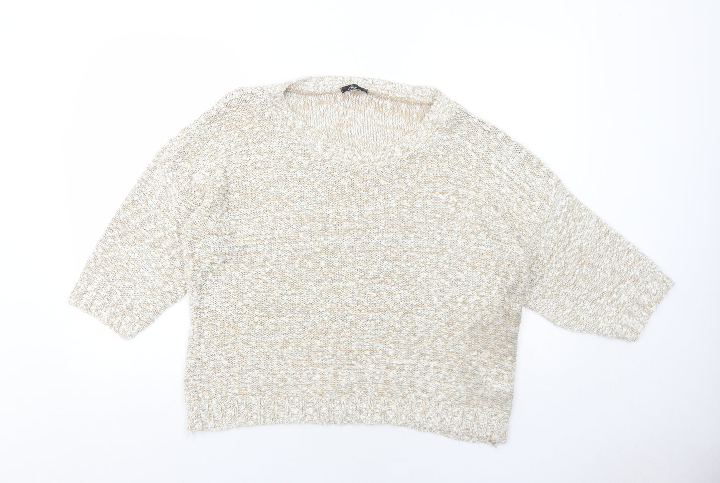 Bonmarché Womens Beige Round Neck Acrylic Pullover Jumper Size M