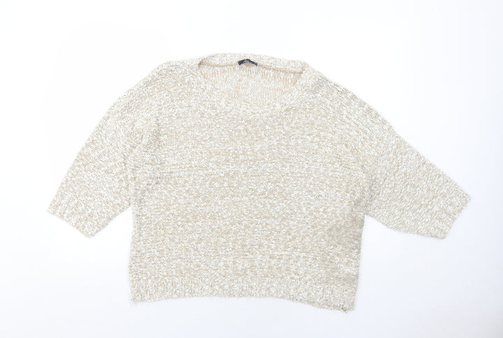Bonmarché Womens Beige Round Neck Acrylic Pullover Jumper Size M