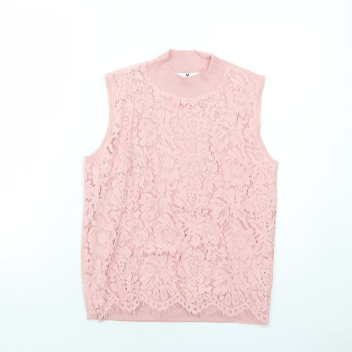 Very Womens Pink Mock Neck Viscose Vest Jumper Size 12 - Lace Overlay