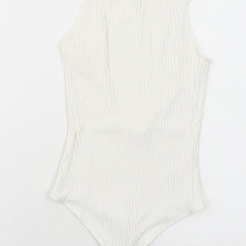 H&M Womens White Viscose Bodysuit One-Piece Size S Snap