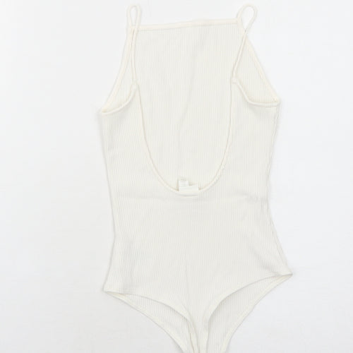 H&M Womens White Viscose Bodysuit One-Piece Size S Snap