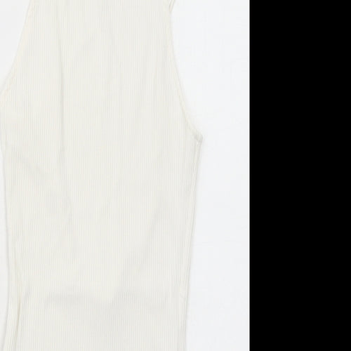 H&M Womens White Viscose Bodysuit One-Piece Size S Snap