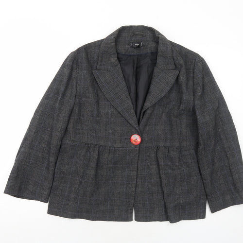 H&M Womens Grey Geometric Jacket Blazer Size 16 Button