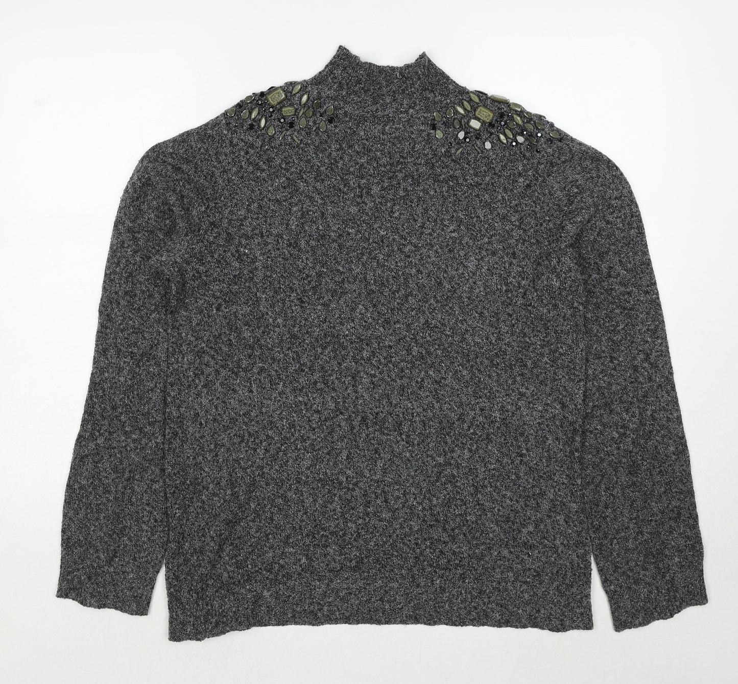 Debenhams Womens Grey High Neck Polyester Pullover Jumper Size 14