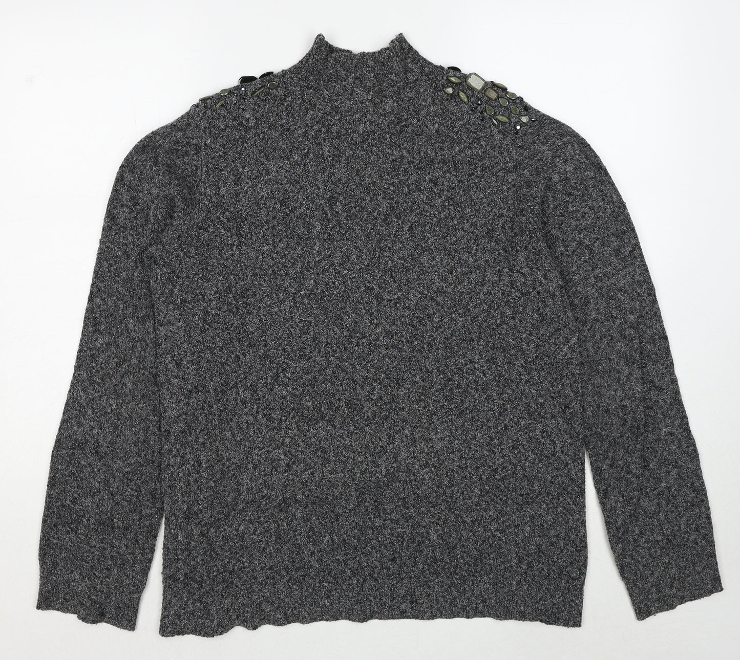 Debenhams Womens Grey High Neck Polyester Pullover Jumper Size 14
