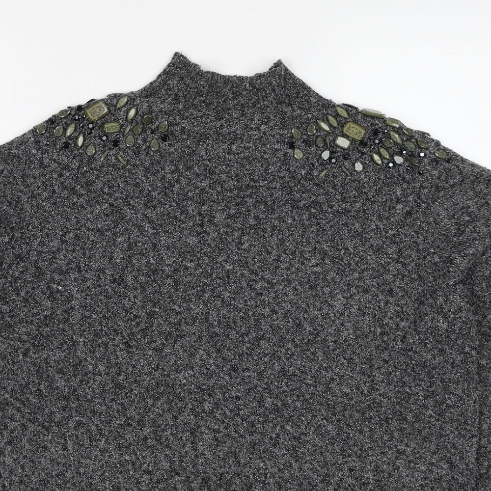 Debenhams Womens Grey High Neck Polyester Pullover Jumper Size 14