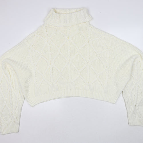 PRETTYLITTLETHING Womens White Roll Neck Acrylic Pullover Jumper Size 16