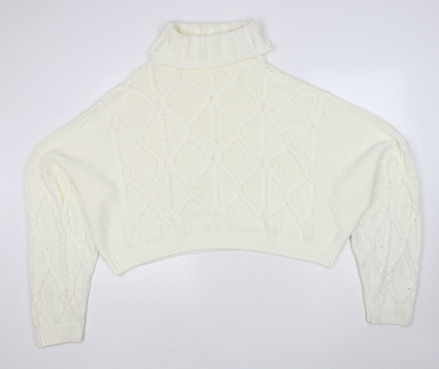 PRETTYLITTLETHING Womens White Roll Neck Acrylic Pullover Jumper Size 16