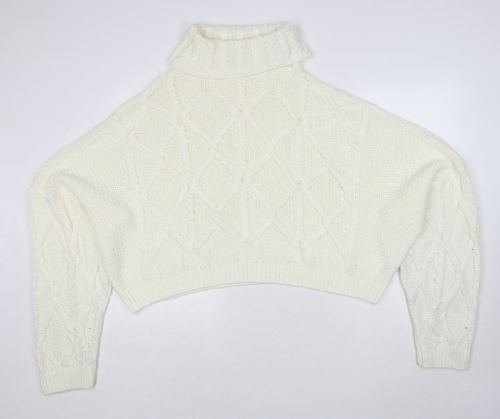 PRETTYLITTLETHING Womens White Roll Neck Acrylic Pullover Jumper Size 16