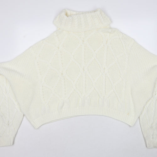 PRETTYLITTLETHING Womens White Roll Neck Acrylic Pullover Jumper Size 16