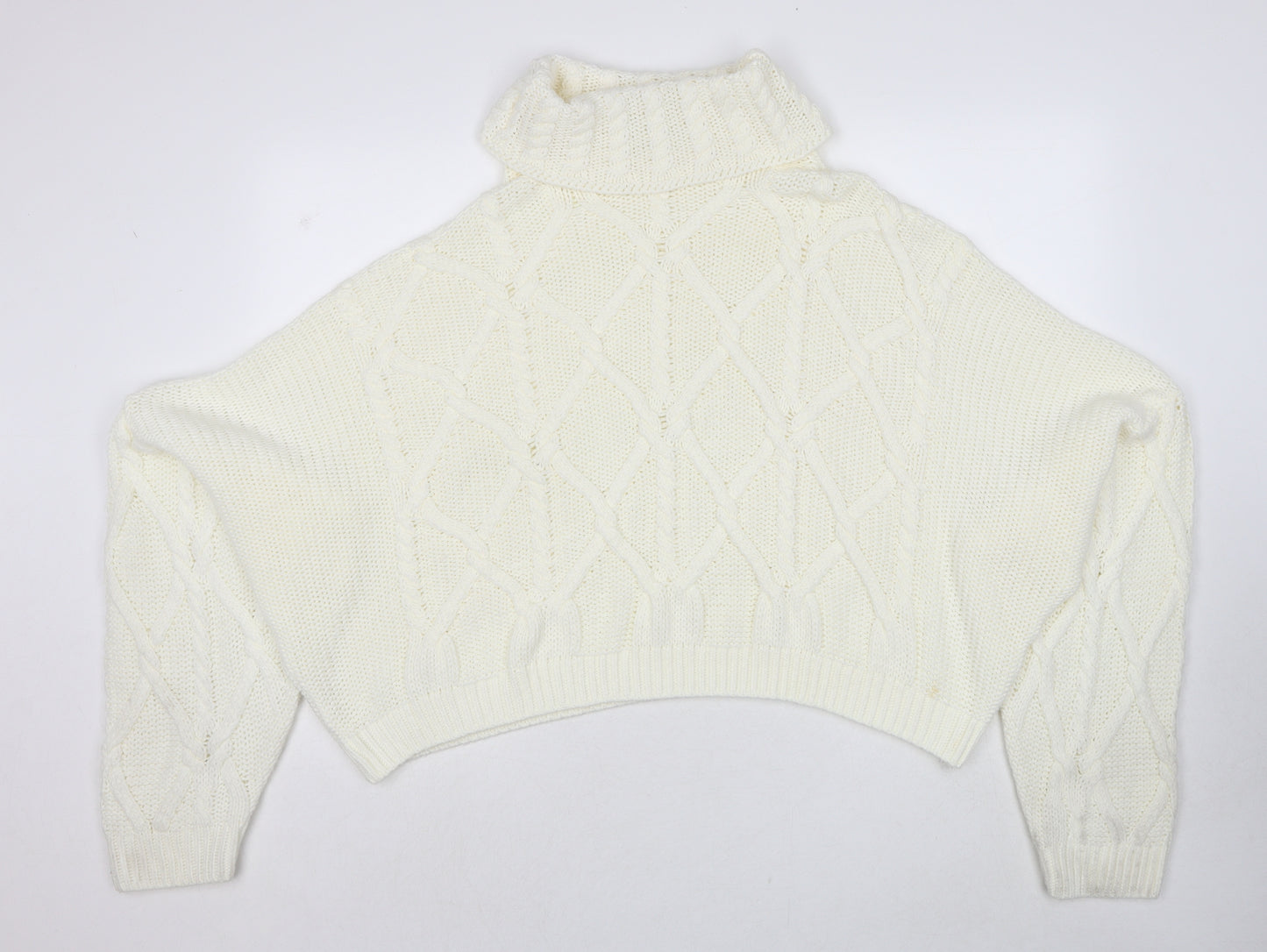 PRETTYLITTLETHING Womens White Roll Neck Acrylic Pullover Jumper Size 16
