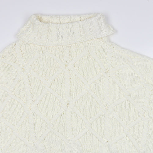 PRETTYLITTLETHING Womens White Roll Neck Acrylic Pullover Jumper Size 16