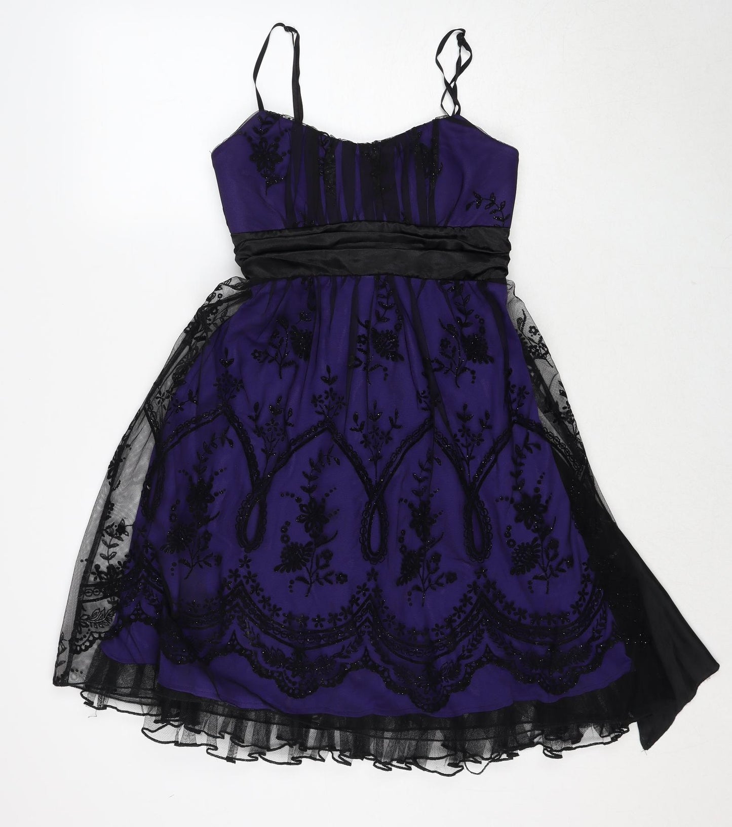 Ruby Rox Womens Purple Floral Polyester Ball Gown Size S V-Neck Zip