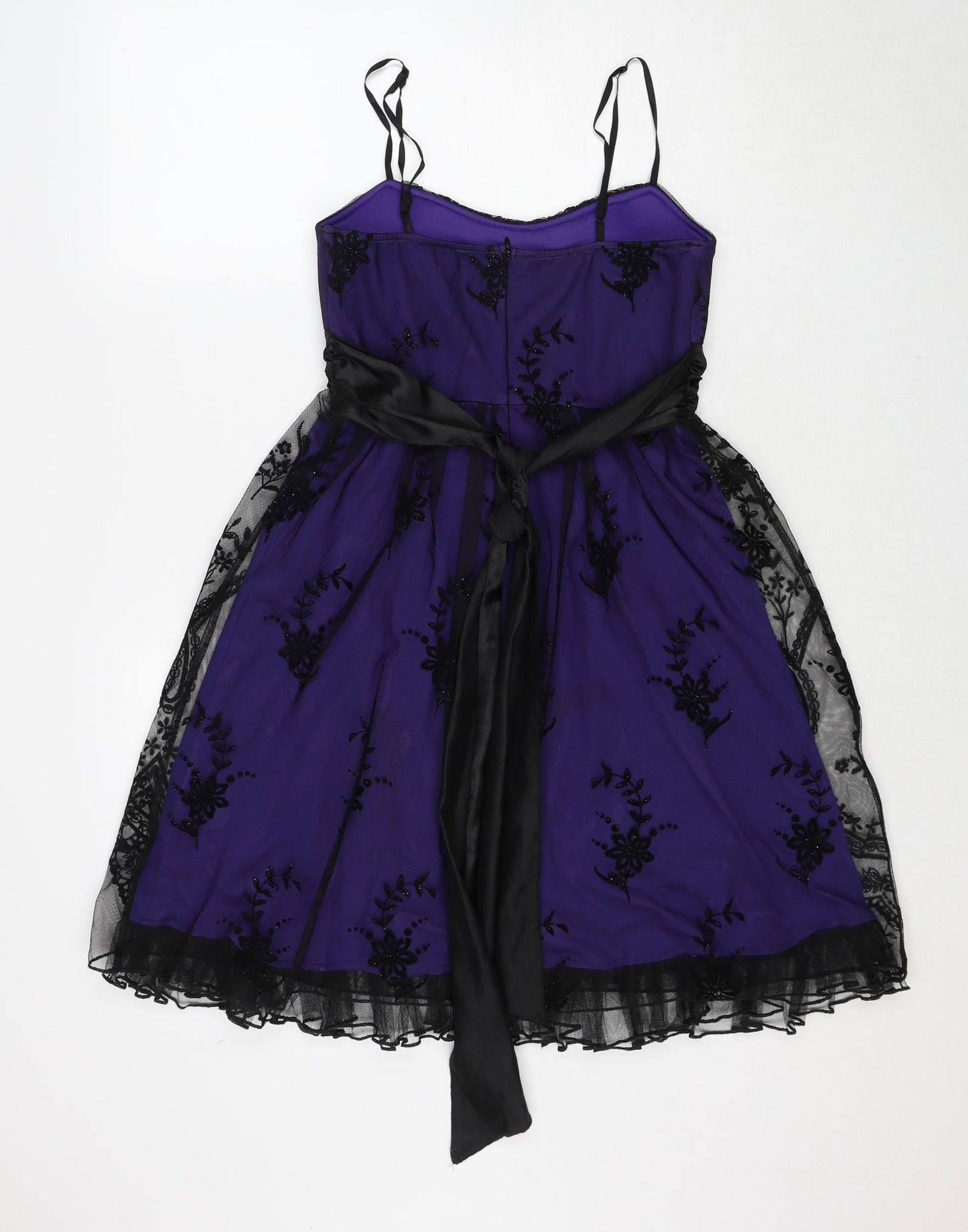 Ruby Rox Womens Purple Floral Polyester Ball Gown Size S V-Neck Zip