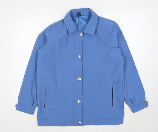 Front view of Amber women’s blue jacket, size UK 12, zip