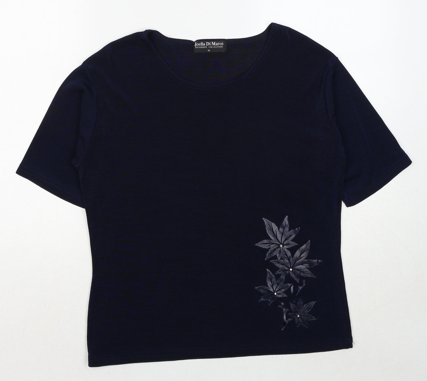 Joella Di Marco Womens Blue Polyester Basic T-Shirt Size M Round Neck